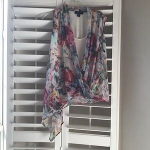 XL-sheer print over cami, asymmetrical top